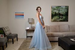 Style -1 Promgirl Blue Size 4 50 Off Floor Length Sheer Free Shipping Ball gown on Queenly