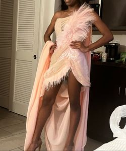 Katya Suzdaleva Pink Size 2 Sequined -1 Sheer Appearance Feather Cocktail Dress on Queenly