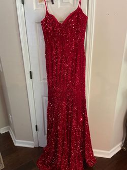Portia and Scarlett Red Size 12 Prom Floor Length Sequined Mermaid Dress on Queenly