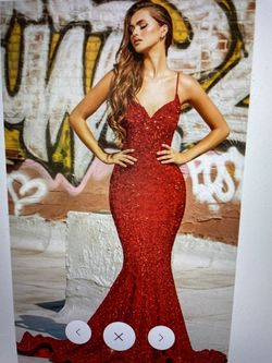 Portia and Scarlett Red Size 12 Prom Floor Length Sequined Mermaid Dress on Queenly