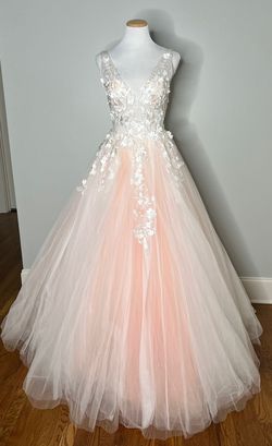 Style -1 Jovani Light Pink Size 4 Floor Length Sheer Prom Ball gown on Queenly