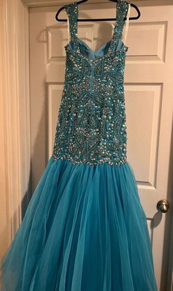Style -1 Panoply Blue Size 10 Prom Floor Length Military Mermaid Dress on Queenly