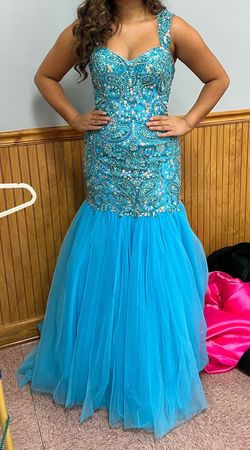 Style -1 Panoply Blue Size 10 Prom Floor Length Military Mermaid Dress on Queenly