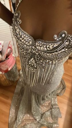 Style -1 Martina liana Silver Size 4 Sheer Prom Jewelled Mermaid Dress on Queenly