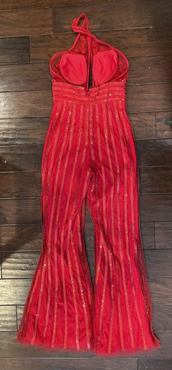 Rachel Allan Red Size 8 Floor Length Pattern Jumpsuit Dress on Queenly