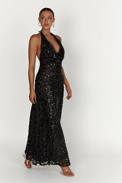 Style Nicola Plunge Neck Sequin Maxi Dress  Meshki Black Size 4 Floor Length Straight Dress on Queenly