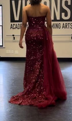 Portia and Scarlett Red Size 4 Fully Beaded Overskirt Prom Side slit Dress on Queenly