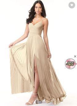 Style -1 Azazie Nude Size 4 Plunge Floor Length Side slit Dress on Queenly