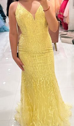 Stella Couture Yellow Size 8 Free Shipping V Neck Floor Length Mermaid Dress on Queenly