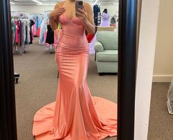 Style -1 Jovani Pink Size 6 Plunge Floor Length Mermaid Dress on Queenly