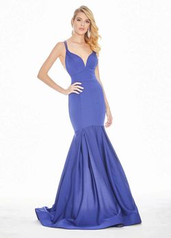 Style 1532 Ashley Lauren Blue Size 12 Floor Length V Neck Bustier Mermaid Dress on Queenly