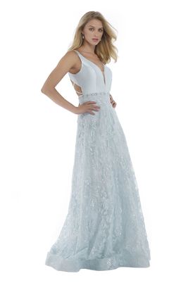 Style 16094 Morell Maxie  Light Blue Size 14 50 Off Plunge Lace A-line Dress on Queenly