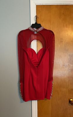 Johnathan Kayne Red Size 6 Homecoming Sheer Sleeves Cocktail Dress on Queenly