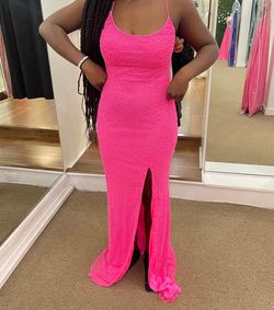Style 3413 Primavera Hot Pink Size 8 Wedding Guest Side slit Dress on Queenly
