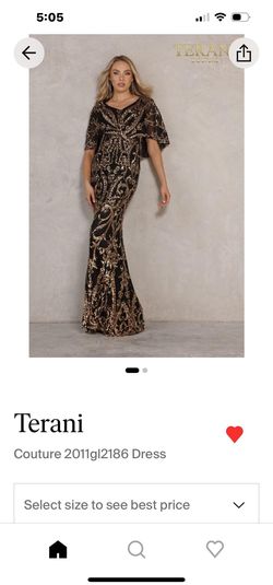 Style -1 Terani Couture Black Size 8 Metallic Prom Cap Sleeve Mermaid Dress on Queenly