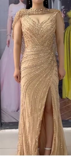 Style -1 Gold Size 8 Side slit Dress on Queenly