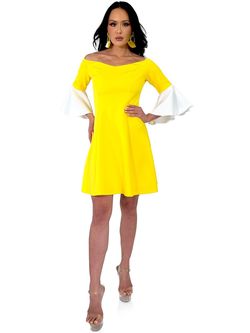 Style 8312 Marc Defang Yellow Size 4 8312 V Neck Cocktail Dress on Queenly