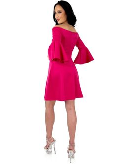 Style 8183 Marc Defang Pink Size 2 V Neck Tall Height Bell Sleeves Cocktail Dress on Queenly