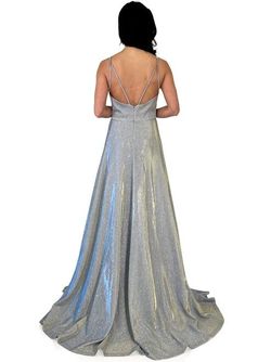 Style 8291 Marc Defang Silver Size 8 V Neck Padded Floor Length Straight Dress on Queenly