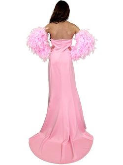 Style 8200 Marc Defang Pink Size 4 Floor Length Mini Feather Straight Dress on Queenly