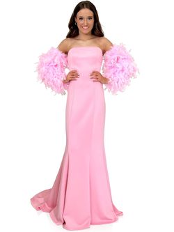 Style 8200 Marc Defang Pink Size 6 Mini Floor Length Feather Straight Dress on Queenly