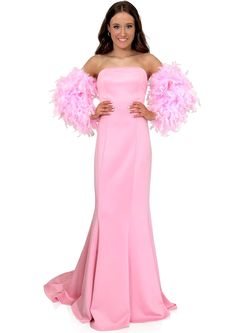 Style 8200 Marc Defang Pink Size 12 Black Tie Feather Plus Size Straight Dress on Queenly