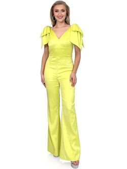 Style 8158 Marc Defang Yellow Size 4 Tall Height Satin Fun Fashion Jumpsuit Dress on Queenly