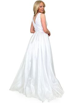 Style 8282 Marc Defang White Size 4 Cotillion V Neck 8282 Sheer Ball gown on Queenly
