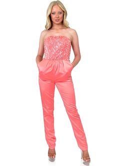 Style 8260 Marc Defang Orange Size 2 Coral Satin Fun Fashion Interview Jumpsuit Dress on Queenly