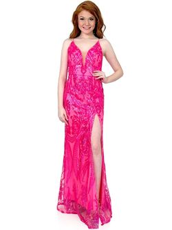 Style 8265 Marc Defang Hot Pink Size 0 Barbiecore V Neck Sheer Side slit Dress on Queenly