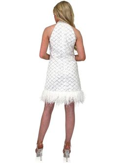 Style 8281 Marc Defang White Size 8 Feather Cocktail Dress on Queenly