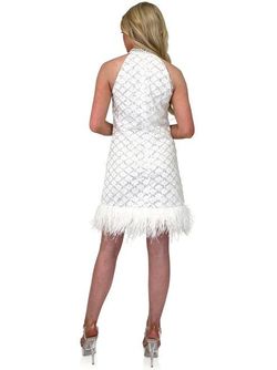 Style 8281 Marc Defang White Size 14 Feather Halter Tall Height Cocktail Dress on Queenly