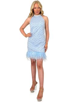 Style 8281 Marc Defang Blue Size 2 Halter Cocktail Dress on Queenly