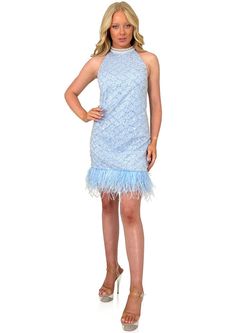 Style 8281 Marc Defang Blue Size 8 8281 Feather Cocktail Dress on Queenly