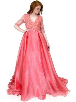 Style 8232 Marc Defang Pink Size 4 Train Coral Ball gown on Queenly