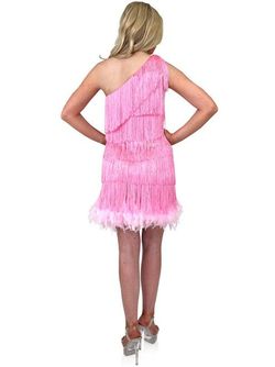 Style 8273 Marc Defang Pink Size 4 Fringe Speakeasy Feather Tall Height Cocktail Dress on Queenly