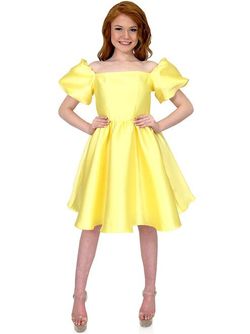 Style 8215 Marc Defang Yellow Size 2 Tall Height Satin Sleeves Cocktail Dress on Queenly