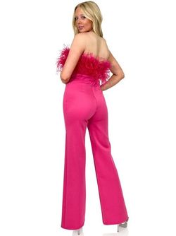 Style 8149 Marc Defang Pink Size 4 Barbiecore Feather Interview Jumpsuit Dress on Queenly