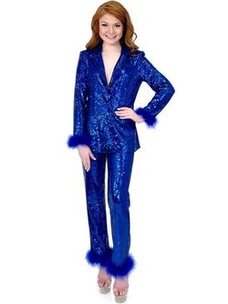 Style 8233 Marc Defang Royal Blue Size 6 8233 Sequined Two Piece Jumpsuit Dress on Queenly