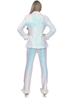 Style 8233 Marc Defang White Size 10 Fun Fashion Sequined Jumpsuit Dress on Queenly