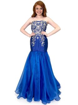 Style 8276 Marc Defang Blue Size 4 Satin Floor Length Mermaid Dress on Queenly