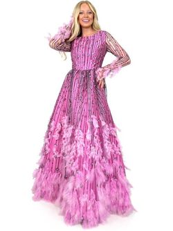 Style 8272 Marc Defang Pink Size 4 8272 Sheer Ball gown on Queenly