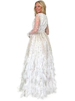 Style 8272 Marc Defang Pink Size 10 Floor Length Sleeves Feather Tall Height Ball gown on Queenly