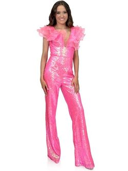 Style 8217 Marc Defang Pink Size 4 Ruffles Floor Length Fun Fashion Jumpsuit Dress on Queenly