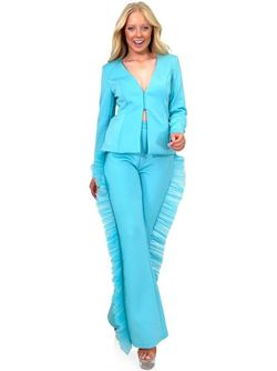 Style 8294 Marc Defang Blue Size 4 Pageant Fun Fashion Floor Length Jumpsuit Dress on Queenly