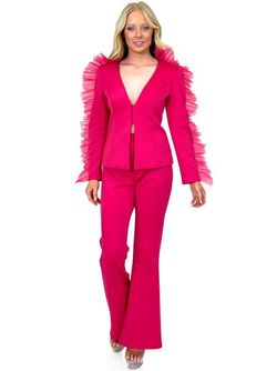 Style 8275 Marc Defang Hot Pink Size 4 Tulle Barbiecore Jumpsuit Dress on Queenly