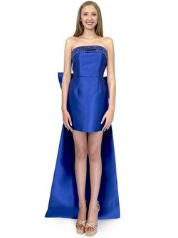 Style 8236 Marc Defang Blue Size 14 8236 Fun Fashion Pageant Tall Height Cocktail Dress on Queenly