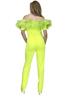 Style 8165 Marc Defang Green Size 2 Fun Fashion Ruffles Tall Height Mini Jumpsuit Dress on Queenly