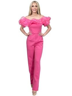 Style 8165 Marc Defang Hot Pink Size 12 Plus Size Pageant Floor Length Jumpsuit Dress on Queenly