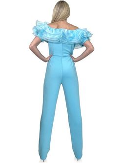 Style 8165 Marc Defang Blue Size 4 Fun Fashion Interview Floor Length Jumpsuit Dress on Queenly